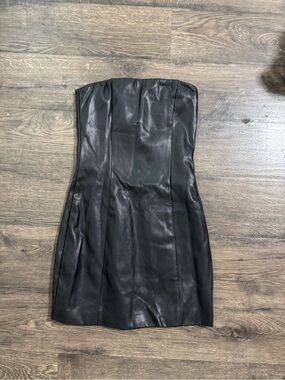 Strapless Black Faux Leather Mini Dress